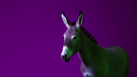 Portrait of a donkey on a purple background. 3d renderingの素材