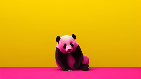 Cute pink panda sitting on a pink background. 3D renderingの素材