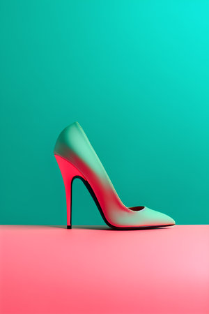 High heel shoe on a green background. 3d render illustration.の素材