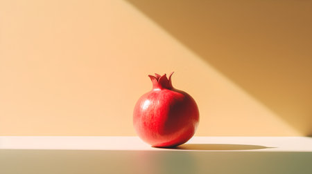 Ripe pomegranate on a yellow background with a shadowの素材