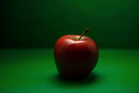 Red apple on a green background. The concept of healthy eating.の素材