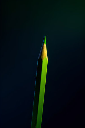 Green pencil on a dark background. 3d rendering. Computer digital drawing.の素材