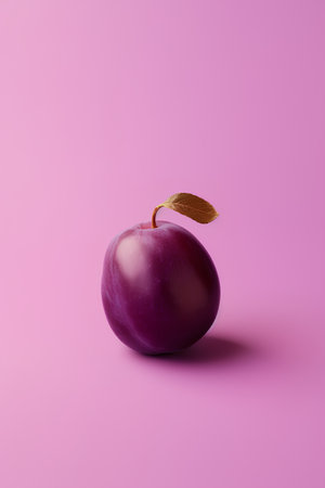 Purple plum on a pink background. Minimal food concept.の素材