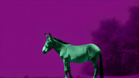 Horse on a purple background. 3d rendering. Computer digital drawing.の素材