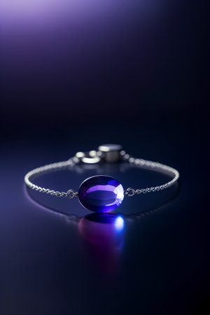 Jewelry pendant on a dark background with blue light.の素材