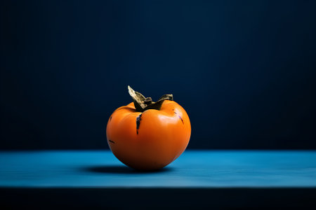 Persimmon on a blue background. Selective focus. Toned.の素材