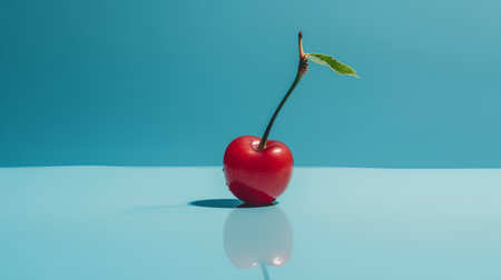 Cherry on a blue background with reflection. Concept of healthy eating.の素材