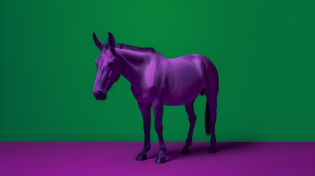 Purple horse on a green background. 3d render illustration.の素材