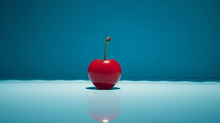 Red cherry on a blue background. 3d rendering, 3d illustrationの素材