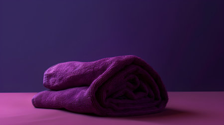 Purple towels on a purple background. 3d render illustration.の素材