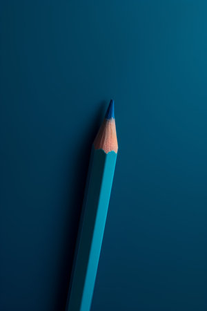 Blue pencil on a blue background. Minimalism concept. 3D Renderingの素材