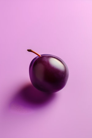 Purple plum on a pink background. Minimal food concept.の素材