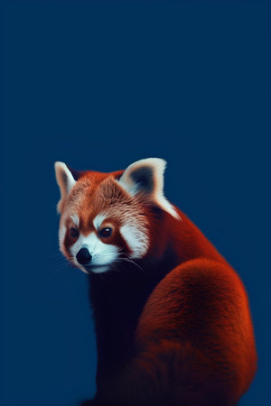 Red panda on a blue background. The red panda (Ailurus fulgens)の素材