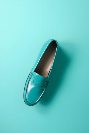 Woman's classic leather shoes on mint background. 3D Renderingの素材