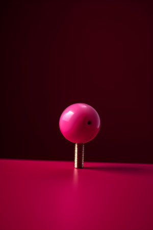 Pink plastic ball on a red background. Minimalism concept.の素材