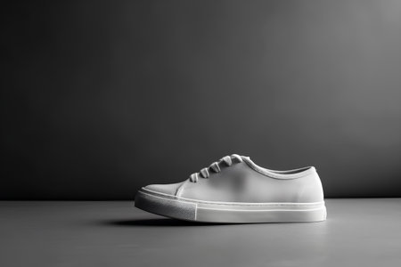 Pair of white sneakers on a dark background with copy space.の素材