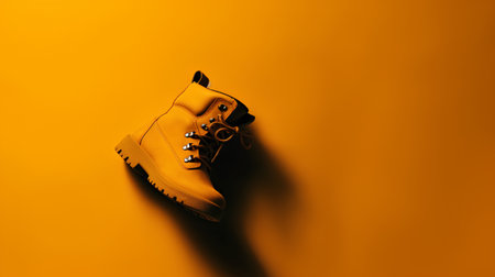 Yellow boot on orange background. Minimal fashion concept. 3d renderの素材