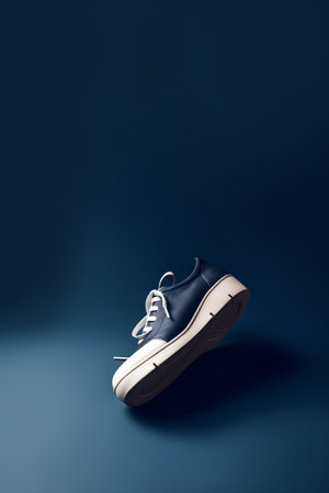 Black and white sneaker on blue background. Minimal style.の素材
