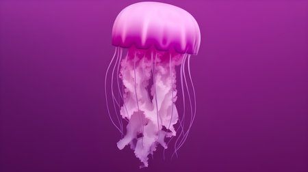 Pink jellyfish on a purple background. 3d rendering of jellyfishの素材