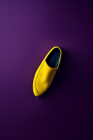 Yellow leather shoe isolated on purple background. 3d render illustration.の素材
