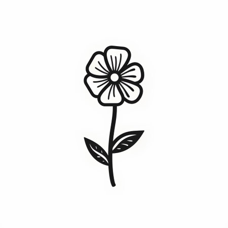 Flower icon. Black and white vector illustration. Isolated on white background.の素材