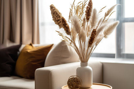 Pampas grass in a vase on the sofa in the living roomの素材