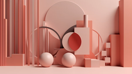 3d render, abstract background, modern geometrical forms, pastel colorsの素材