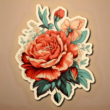 Vintage card with peony flowers in retro style. Vector illustration.の素材