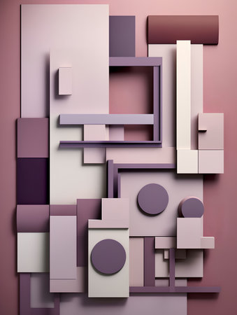 Abstract geometric background. 3d render illustration. Pink, violet and grey colors.の素材