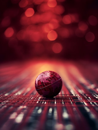 Globe on a red background with bokeh. 3d renderingの素材