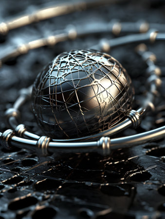 3d illustration of an abstract metal background with a sphere in the centerの素材