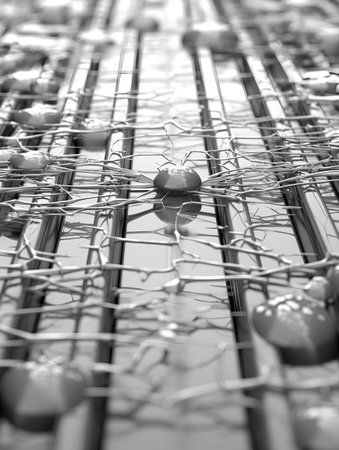 abstract 3d illustration of metal grid with small red ball on itの素材