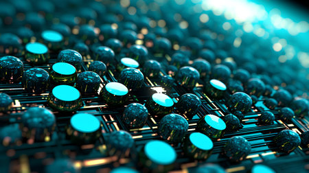 3D rendering of abstract technology concept background with circuit board and microchipsの素材