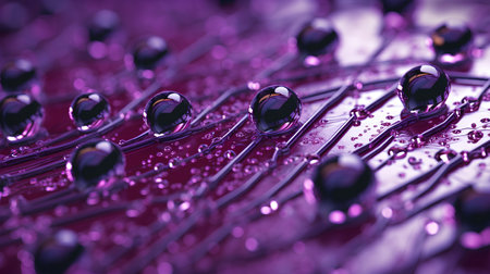 3d illustration of abstract background with computer circuit board and shiny spheresの素材