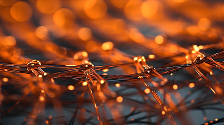 abstract 3d illustration of metal wire in orange light, closeupの素材