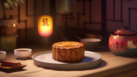 Mooncake for Chinese mid-autumn festival, 3d renderの素材