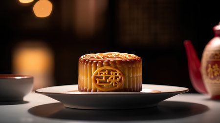 Moon cake, Chinese mid-autumn festival food, selective focusの素材
