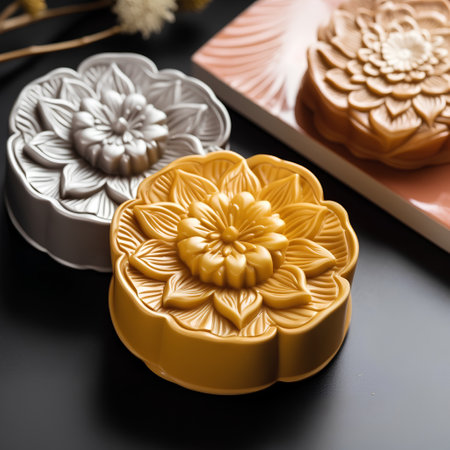 Close up of handmade soap bars on black background. Copy space.の素材