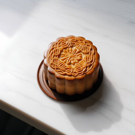 Moon cakes for Mid-Autumn Festival on white marble background.の素材