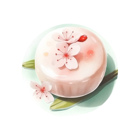 Cupcake with cherry blossom on white background. Watercolor illustrationの素材