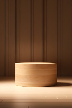 Wooden pedestal in the room. 3d rendering, 3d illustration.の素材