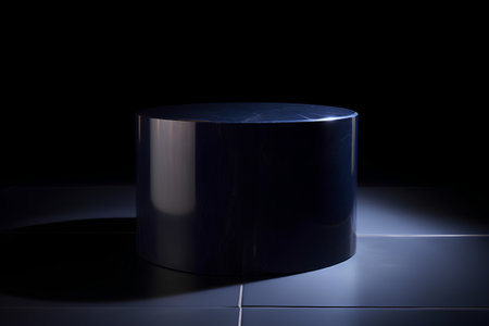 3d rendering of black pedestal for product display in dark room backgroundの素材