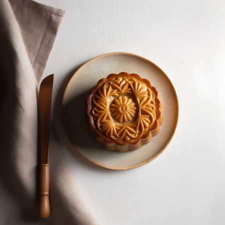 Moon cake, Chinese mid autumn festival food on white wooden background.の素材