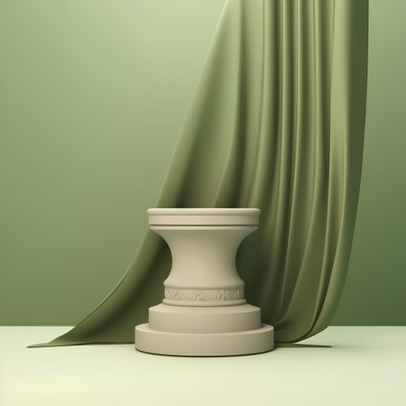 3d render of podium on green background with drapery curtainの素材