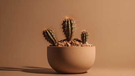 Cactus in a pot on a brown background, 3d renderの素材