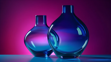 Two glass vases on a purple background. 3d rendering.の素材