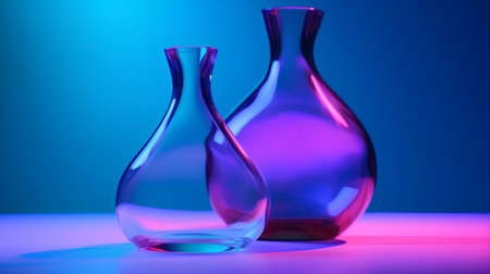 Two glass vases on a blue background. 3d rendering.の素材