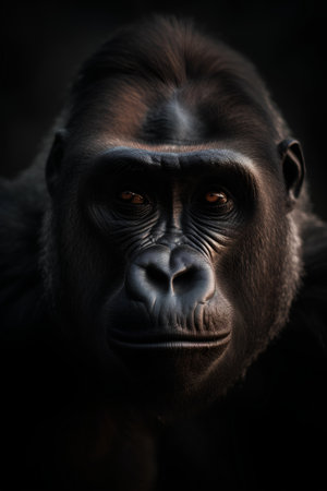 Portrait of a gorilla on a dark background, close-upの素材