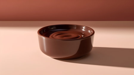Chocolate sauce in a brown ceramic bowl. 3d rendering.の素材