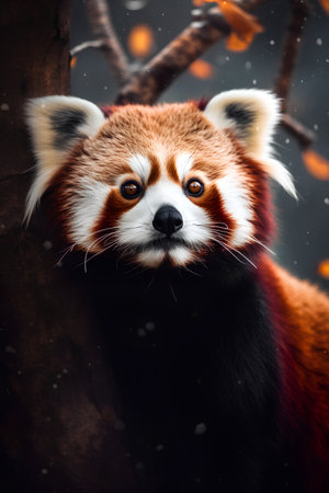 Red panda bear in the forest. Cute animal portrait.の素材